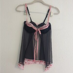 Victoria's Secret Y2K Lingerie 34B Embroidered Baby Doll Top See Through Vday